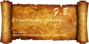Friedlender Bálint névjegykártya